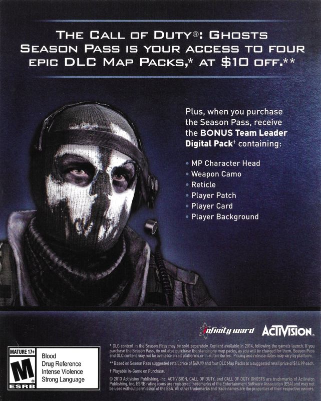 Advertisement for Call of Duty: Ghosts (PlayStation 3 and PlayStation 4): Season Pass - Back