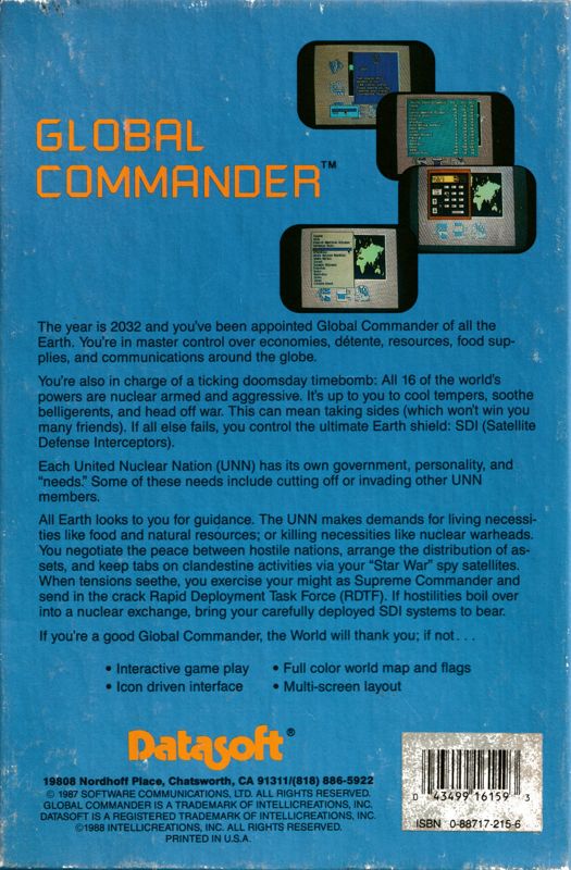 Back Cover for Global Commander (Atari ST)