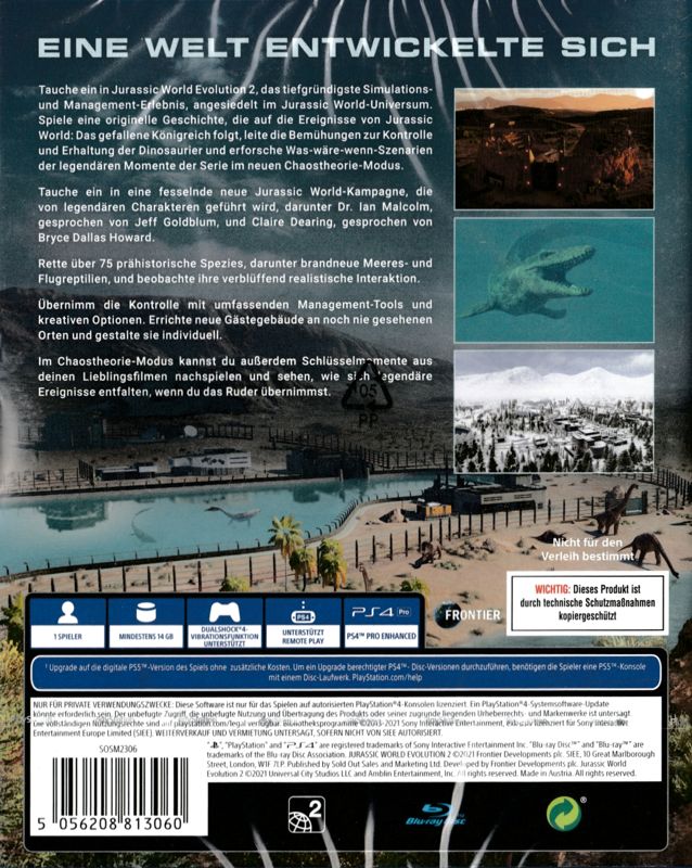 Back Cover for Jurassic World: Evolution 2 (PlayStation 4)