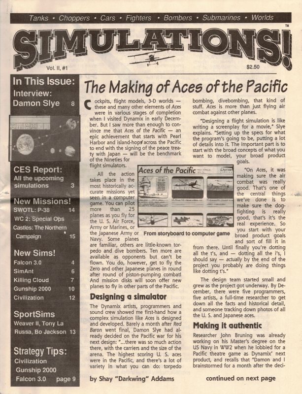 Extras for Aces of the Pacific (DOS) (v1.01 - 3.5" Disk release): Simulation Magazine - Front