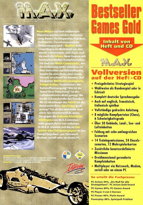 Back Cover for M.A.X.: Mechanized Assault & Exploration (DOS) (Covermount BestSeller Games Gold Edition #20)