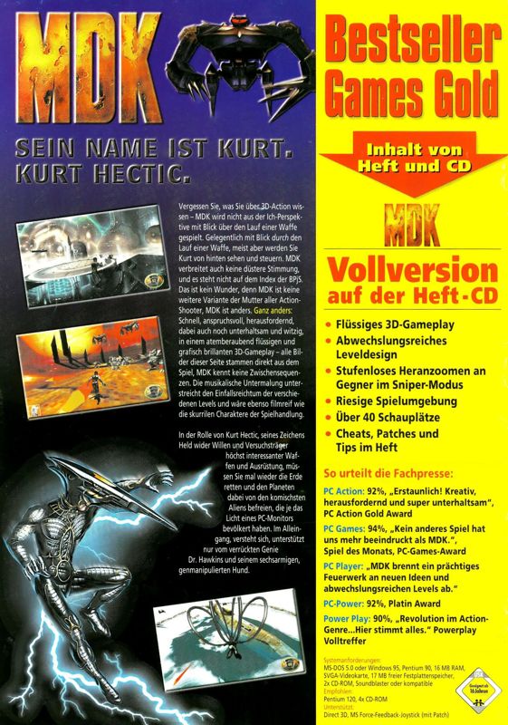 Back Cover for MDK (DOS) (BestSeller Games Gold Edition #21 Covermount)