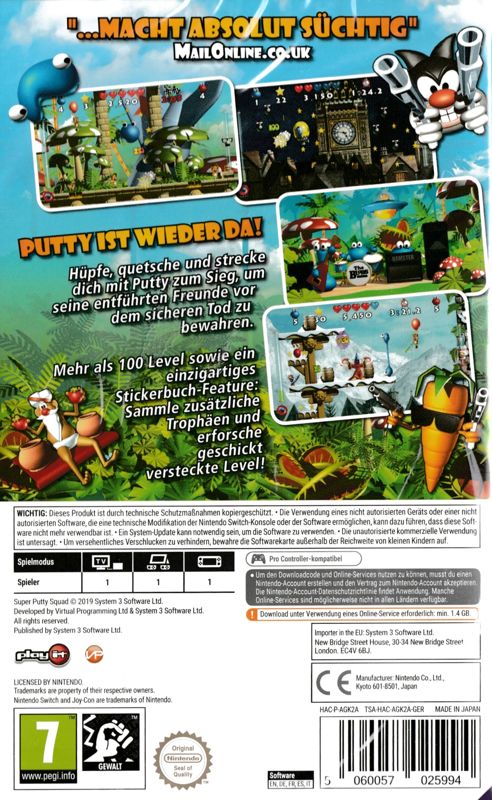 Back Cover for Putty Squad (Nintendo Switch) (Contains the Download Code for the game)
