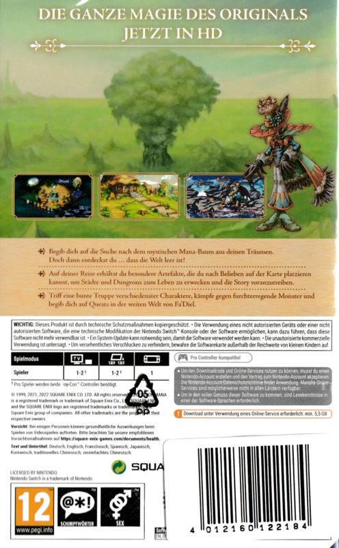 Back Cover for Legend of Mana (Nintendo Switch) (Contains the Download Code for the game)