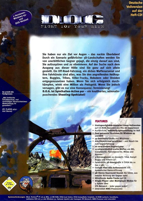 Back Cover for D.O.G: Fight For Your Life (DOS) (Covermount Spielhallen-Hits #03)