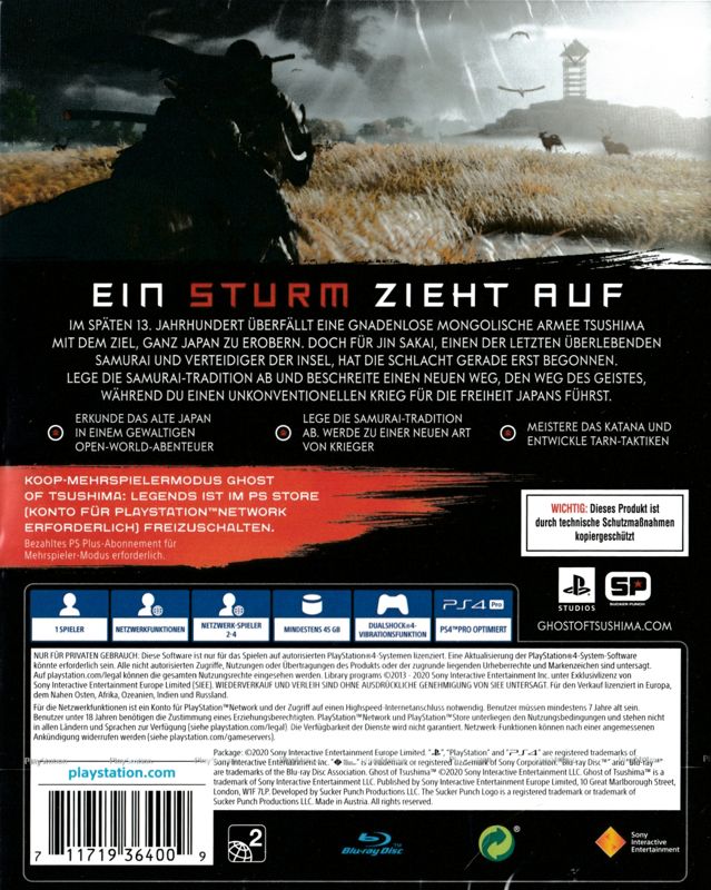 Back Cover for Ghost of Tsushima (PlayStation 4)