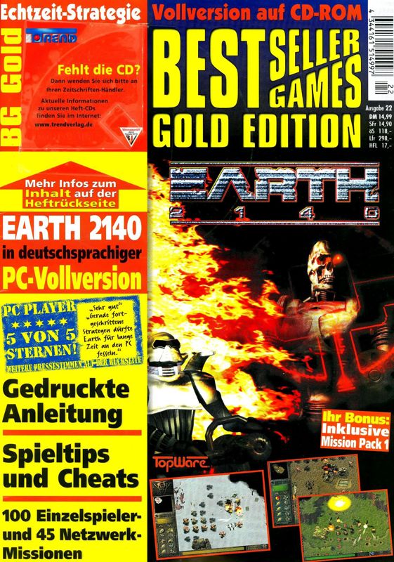 Front Cover for Earth 2140: Mission Pack 1 (DOS and Windows) (Covermount BestSeller Games Gold Edition #22)
