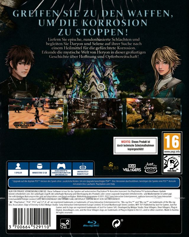 Back Cover for Edge of Eternity (PlayStation 4)