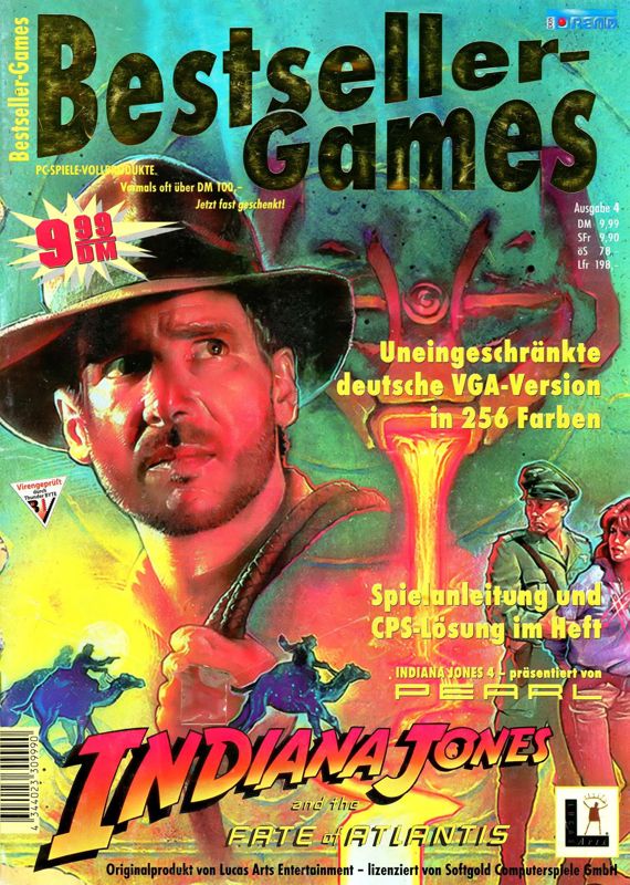 Front Cover for Indiana Jones and the Fate of Atlantis (DOS) (Bestseller Games covermount)