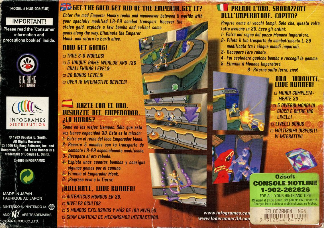 Back Cover for Lode Runner 3-D (Nintendo 64)