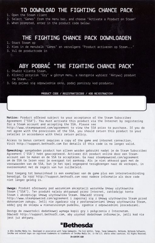 Other for The Evil Within (Limited Edition) (Windows): Fighting Chance Pack DLC - Back