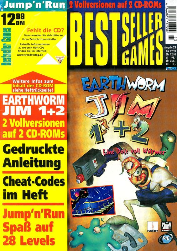 Front Cover for Earthworm Jim 1 & 2: The Whole Can 'O Worms (DOS) (Bestseller Games #23 covermount)