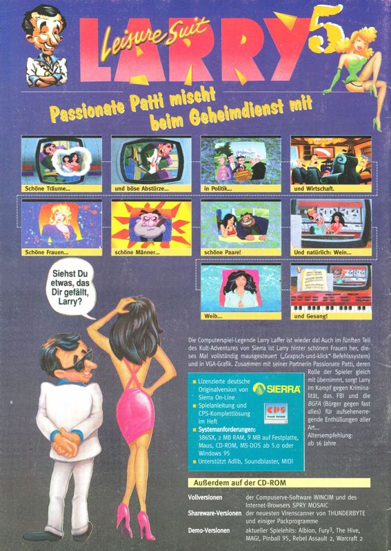 Back Cover for Leisure Suit Larry 5: Passionate Patti Does a Little Undercover Work (DOS) (Covermount BestSeller Games #09)