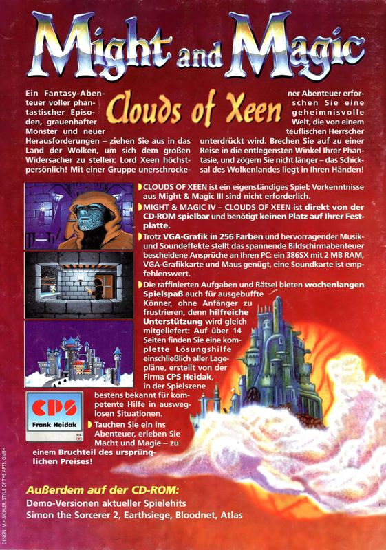 Back Cover for Might and Magic: Clouds of Xeen (DOS) (Bestseller Games #6 covermount)