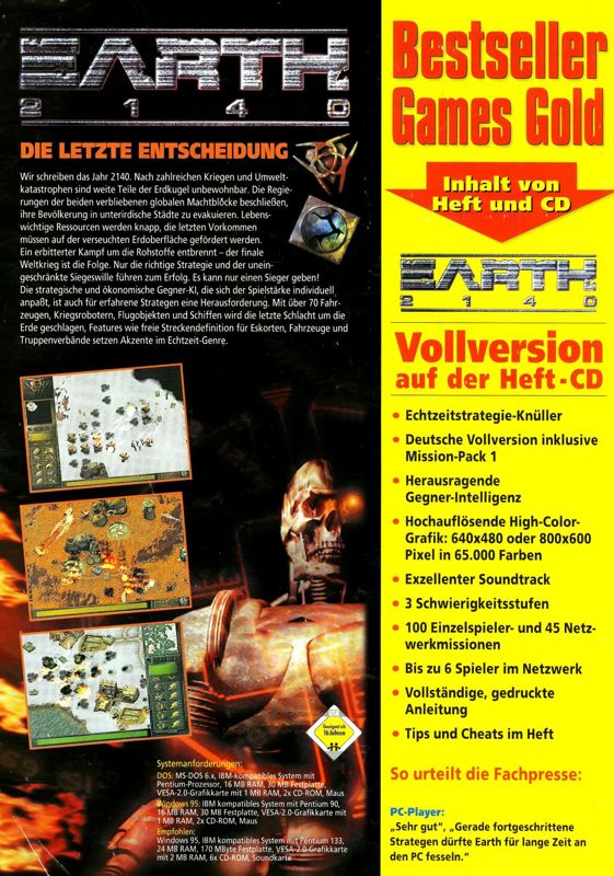 Back Cover for Earth 2140: Mission Pack 1 (DOS and Windows) (Covermount BestSeller Games Gold Edition #22)