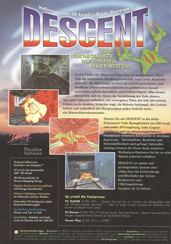 Back Cover for Descent (DOS) (Covermount BestSeller Games Gold Edition #08)