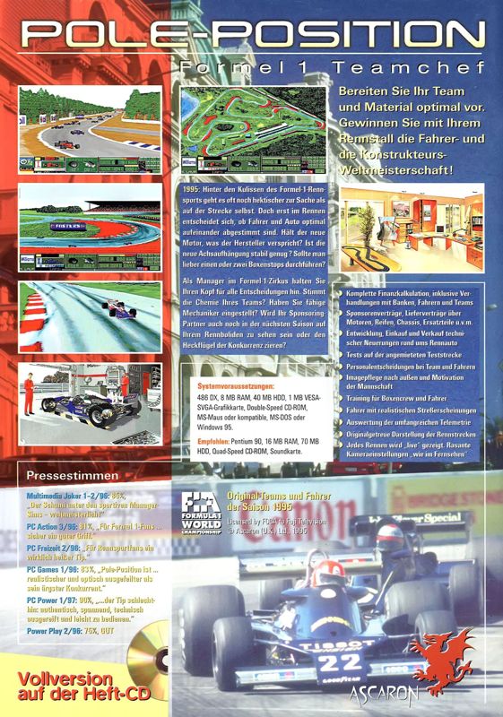 Back Cover for Team F1 (DOS) (Bestseller Games Gold #9 covermount)
