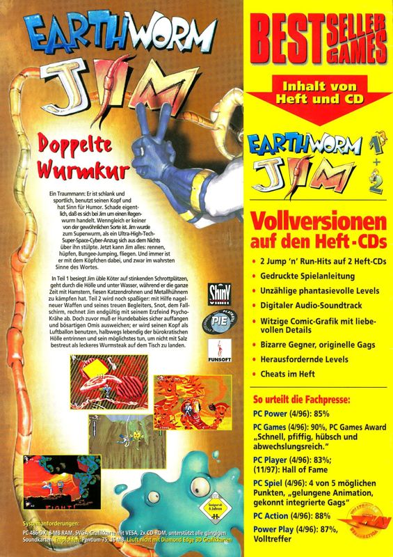 Back Cover for Earthworm Jim 1 & 2: The Whole Can 'O Worms (DOS) (Bestseller Games #23 covermount)