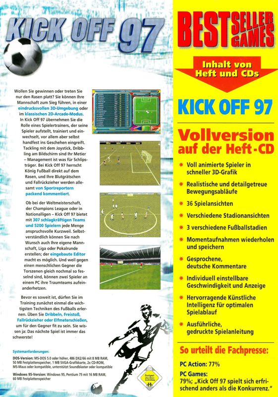 Back Cover for Kick Off 97 (DOS) (Covermount BestSeller Games #28)
