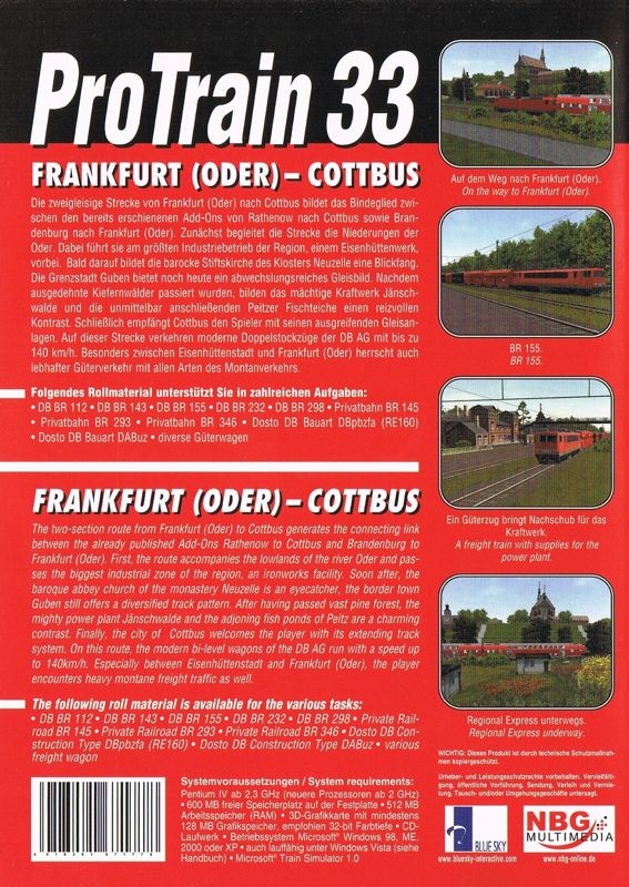 Back Cover for ProTrain 33: Frankfurt (Oder) - Cottbus (Windows)