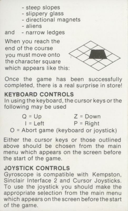 Inside Cover for Gyroscope (ZX Spectrum)