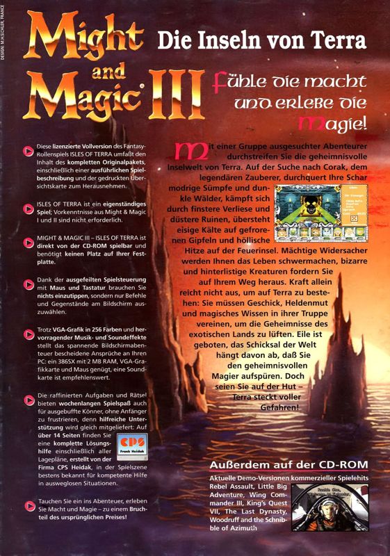 Back Cover for Might and Magic III: Isles of Terra (DOS) (BestSeller Games #3 Covermount)