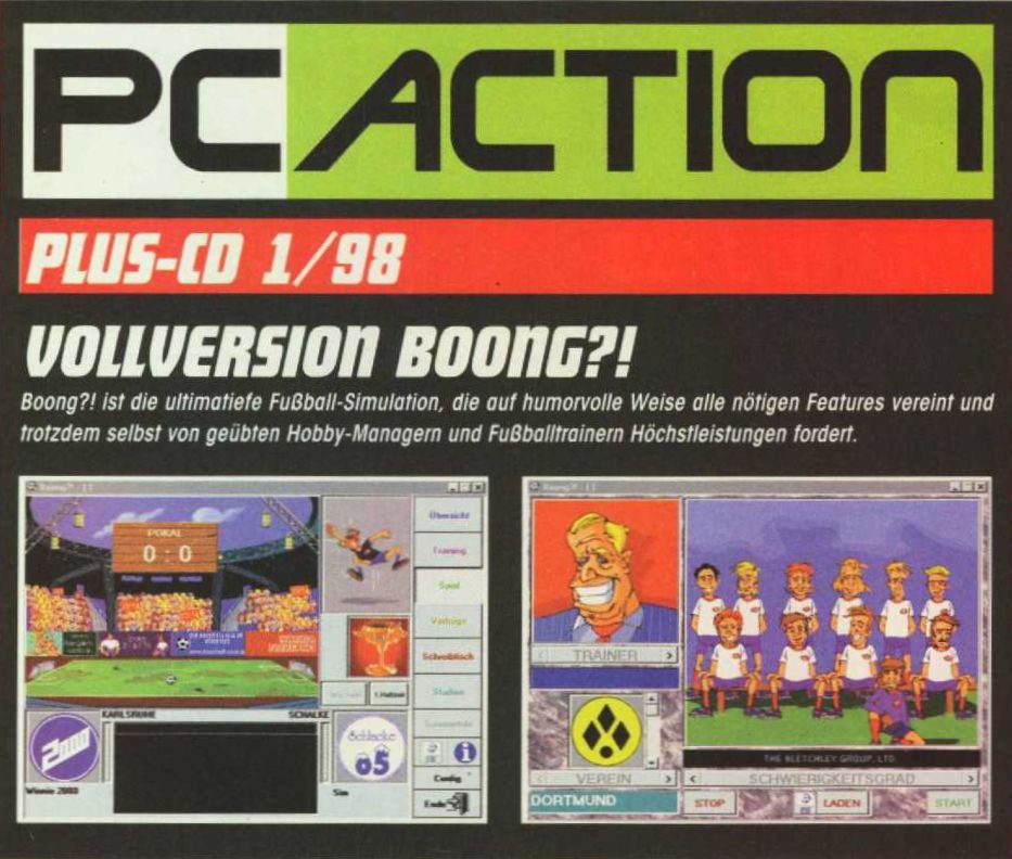 Back Cover for Boong!?: Die ultimatiefe Fußballsimulation (Windows 3.x) (PC Action 01/1998 - Plus CD-ROM)