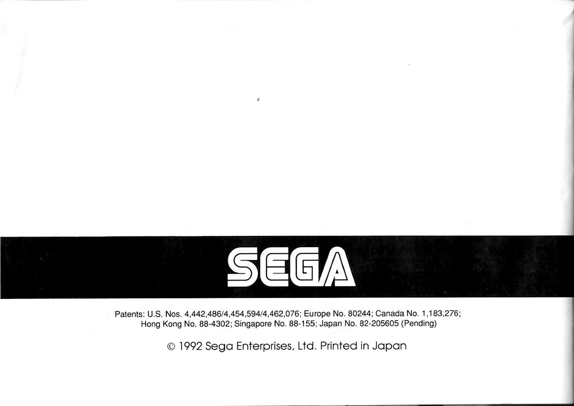 Manual for Sonic the Hedgehog (Game Gear): Back