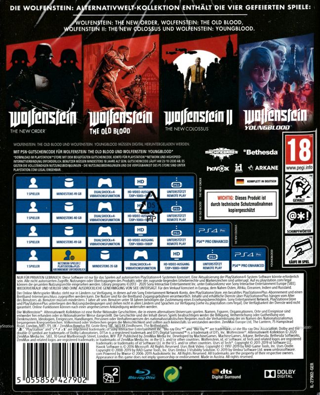  Wolfenstein: The Alternative History Collection - PlayStation 4  : Everything Else