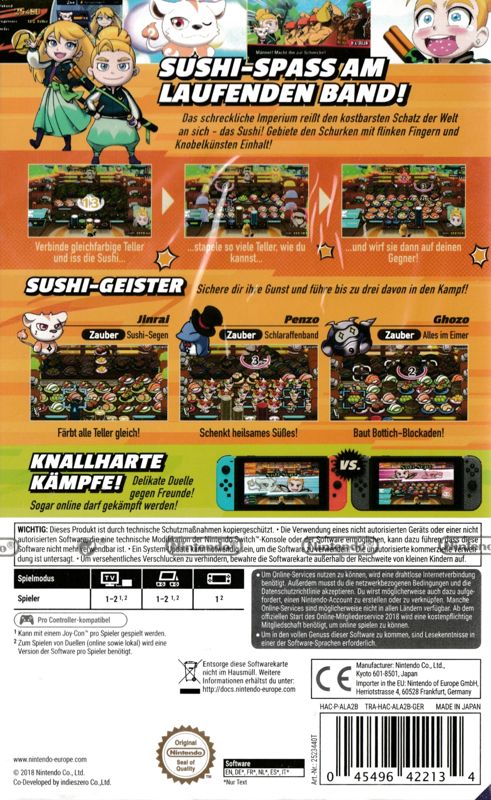 Back Cover for Sushi Striker: The Way of Sushido (Nintendo Switch)