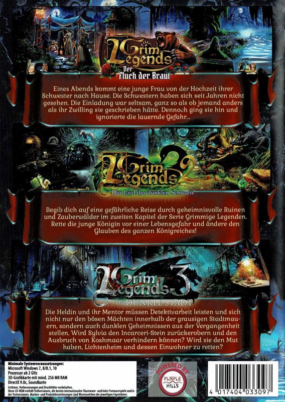 Back Cover for Grim Legends 1–3 (Windows) (Yellow Valley release)