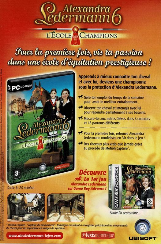 Advertisement for Alexandra Ledermann 3: Équitation Aventure + Alexandra Ledermann 4: Aventures au Haras (Windows) (Ubisoft eXclusive Collection release): Front