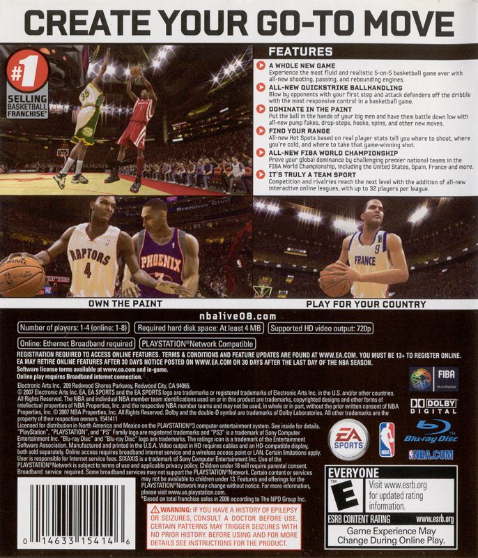 Back Cover for NBA Live 08 (PlayStation 3)