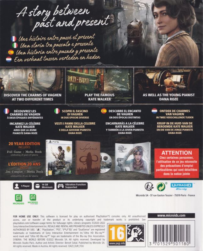 Back Cover for Syberia: The World Before (20 Year Edition) (PlayStation 5)