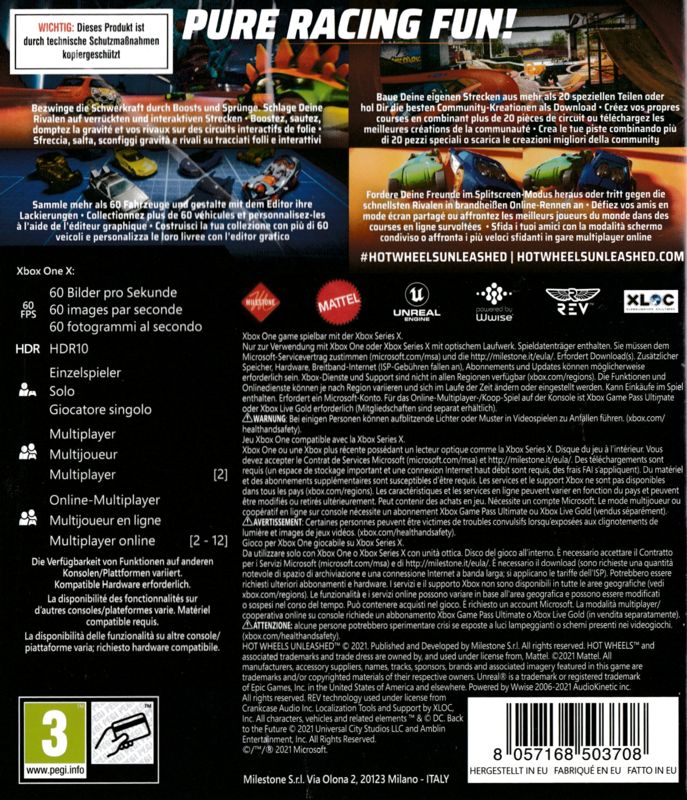 Back Cover for Hot Wheels: Unleashed (Day One Edition) (Xbox One)