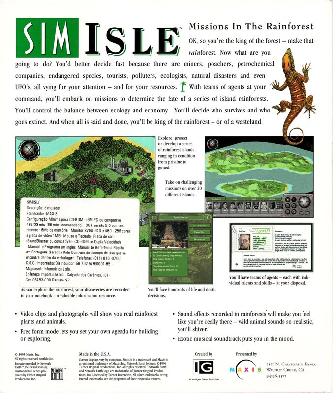 Back Cover for SimIsle: Missions in the Rainforest (DOS)