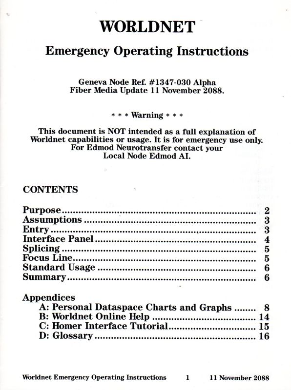 Manual for Portal (Commodore 64): Worldnet: Emergency Operating Instructions