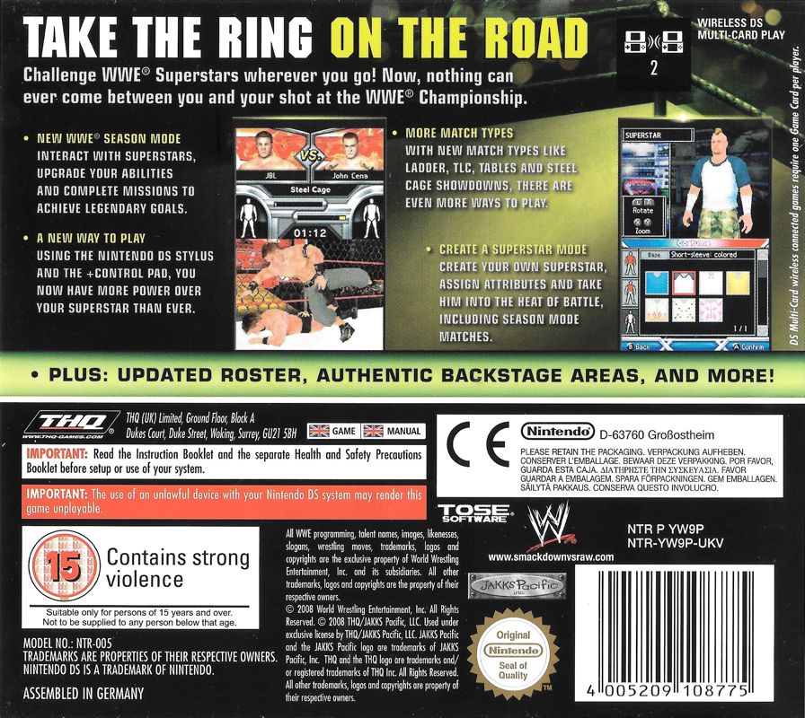 Back Cover for WWE Smackdown vs. Raw 2009 (Nintendo DS)