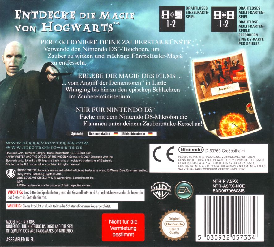 Back Cover for Harry Potter and the Order of the Phoenix (Nintendo DS)