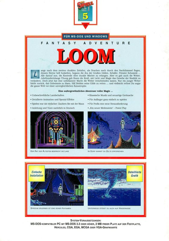 Back Cover for Loom (DOS) (PC-Spiele Disc September/Oktober 05/1994)