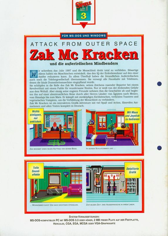 Back Cover for Zak McKracken and the Alien Mindbenders (DOS) (PC-Spiele Disc Mai/Juni 03/1994)