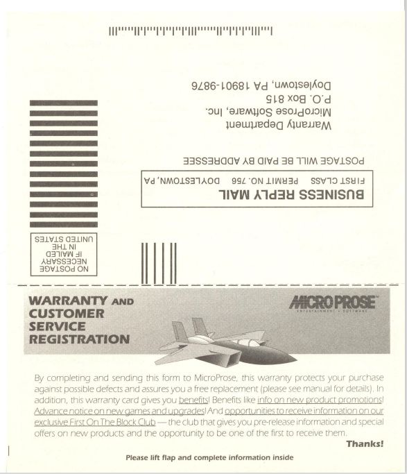Other for Global Conquest (DOS): Warranty Card - Front