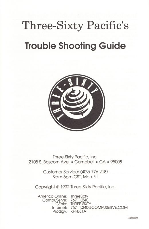 Manual for Theatre of War (DOS) (5.25" disk release): Troubleshooting Guide - Front
