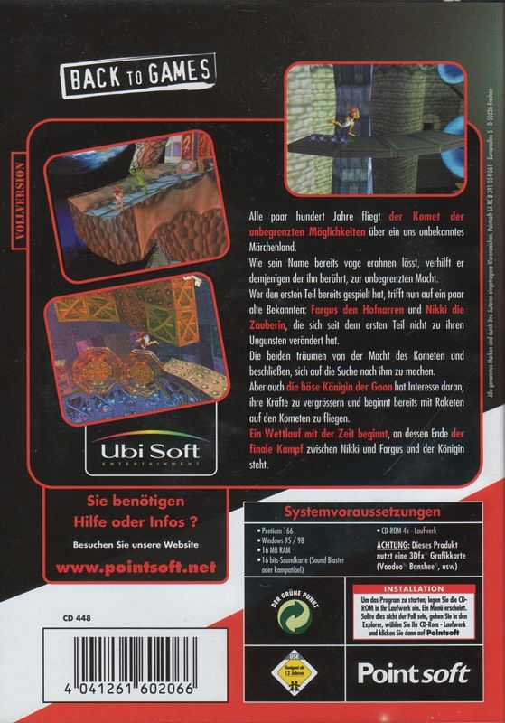 Back Cover for Pandemonium 2 (Windows) (Back To Games re-release)