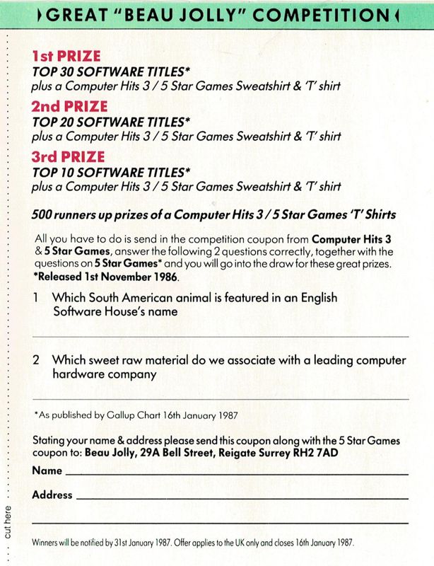 Inside Cover for 10 Computer Hits 3 (Amstrad CPC)