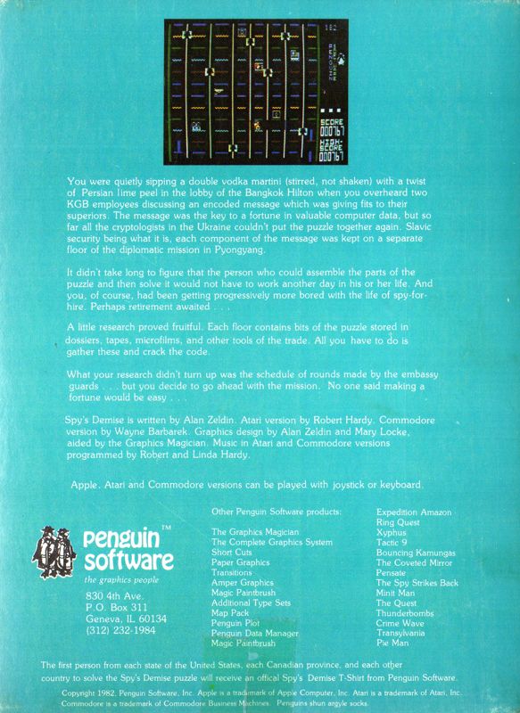 Back Cover for Spy's Demise (Commodore 64)