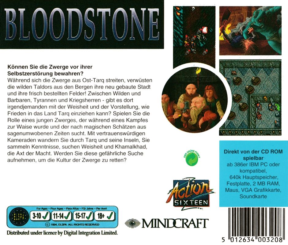 Back Cover for Bloodstone: An Epic Dwarven Tale (DOS) (Action Sixteen release)