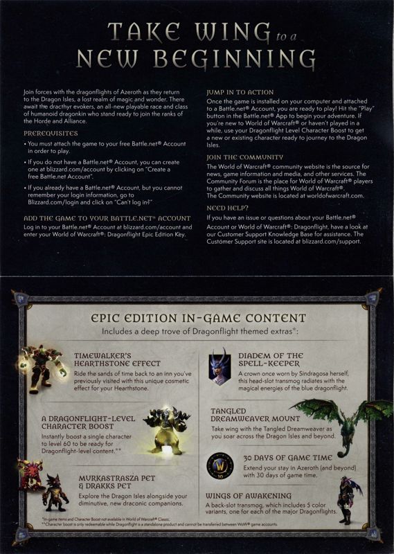 Other for World of WarCraft: Dragonflight (Collector's Edition) (Macintosh and Windows) (General European release): Quick Start Guide Intside