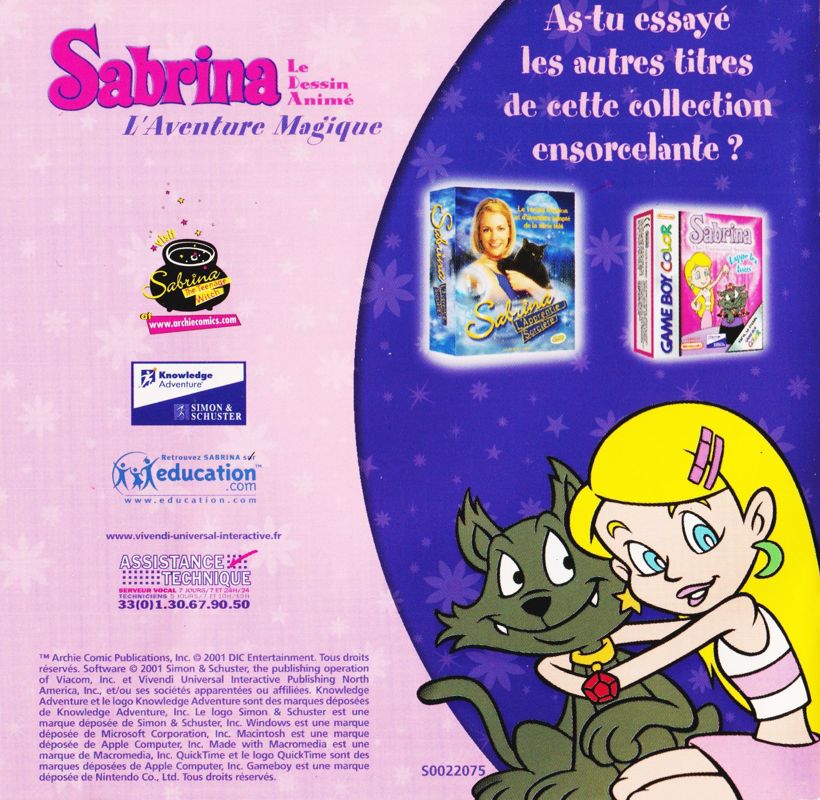 Manual for Sabrina: The Animated Series - Magical Adventure (Macintosh and Windows): Back