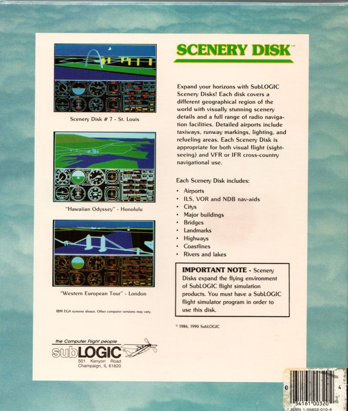 Back Cover for Japan Scenery Disk (DOS) (1990 Re-release for Flight Simulator 4, subLOGIC ATP, & earlier subLOGIC products)